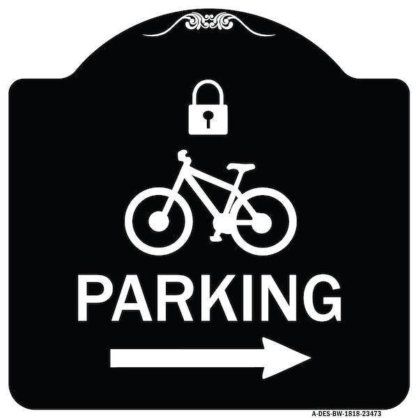 Signmission Parking W/ Lock Cycle & Right Arrow Heavy-Gauge Aluminum Sign, 18" x 18", BW-1818-23473 A-DES-BW-1818-23473 - main